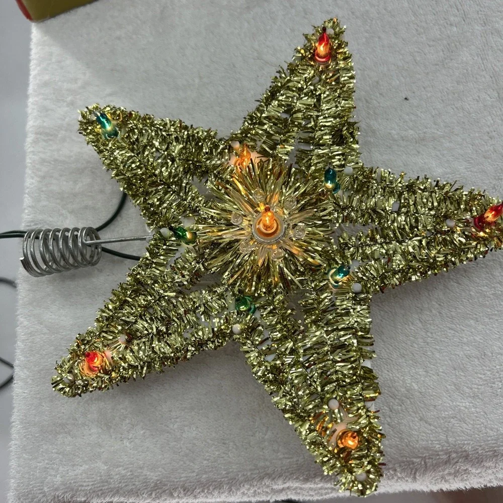 Vintage Christmas Decor Star Tree Top Light Up Topper Works Multi Lights Retro
